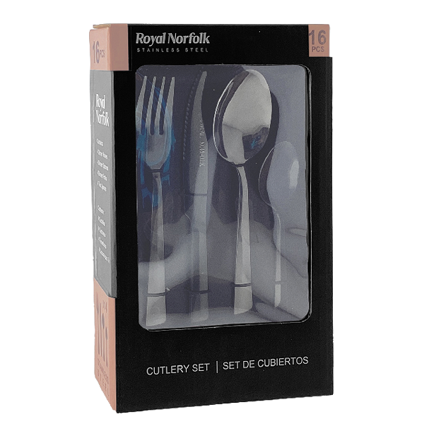 Royal Norfolk 16pc Cutlery Set, Black
