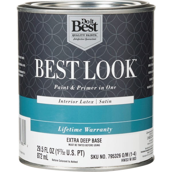 ****Best Look Latex Paint &amp; Primer In One Satin Interior Wall Paint, Extra Deep Base, 1 Qt