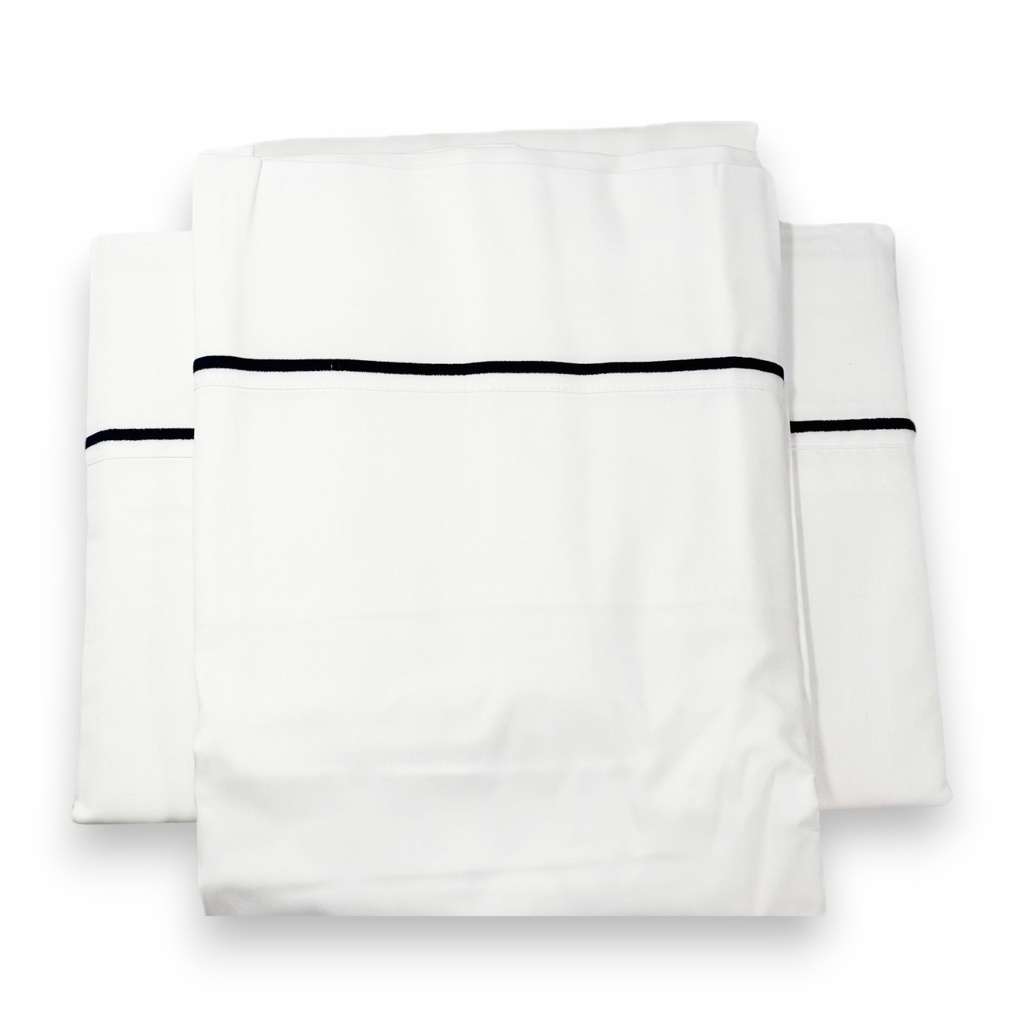 ****Kenneth Cole 400TC King Sheet Set, White With Navy Embroidered Line - 100% Cotton, 4Pc