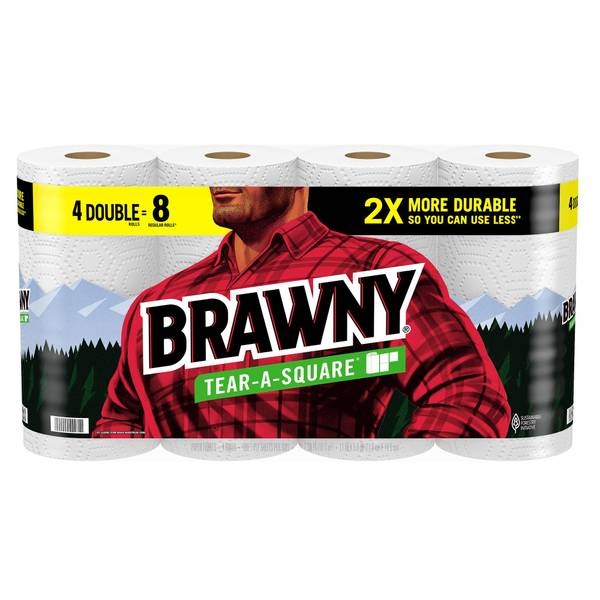 Brawny Tear-a-Square Paper Towels 100-Sheet/ Roll 4 Double Rolls, White