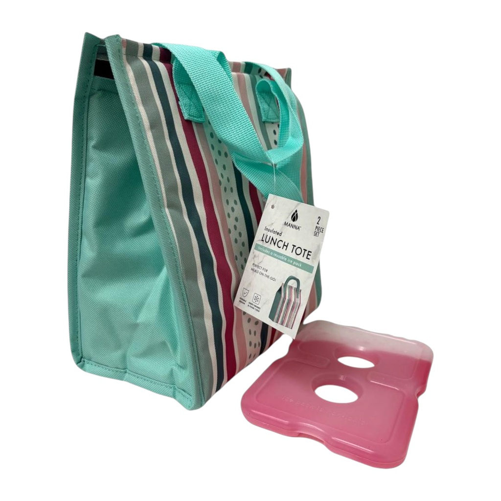 Manna Handled Velcro Lunch Bag With Ice Pack - Stripes