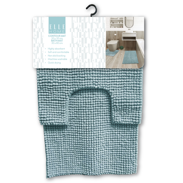Elle Home 2 pc Contour Mat &amp; Bath Mat Set, Light Blue