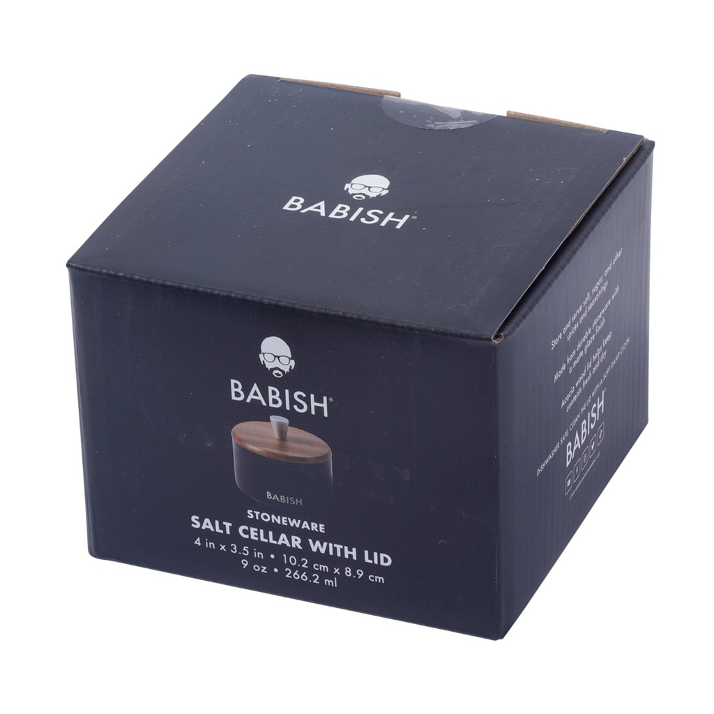 Babish Salt Cellar with Lid Round 9 oz, 3.5 In. Stoneware, Black