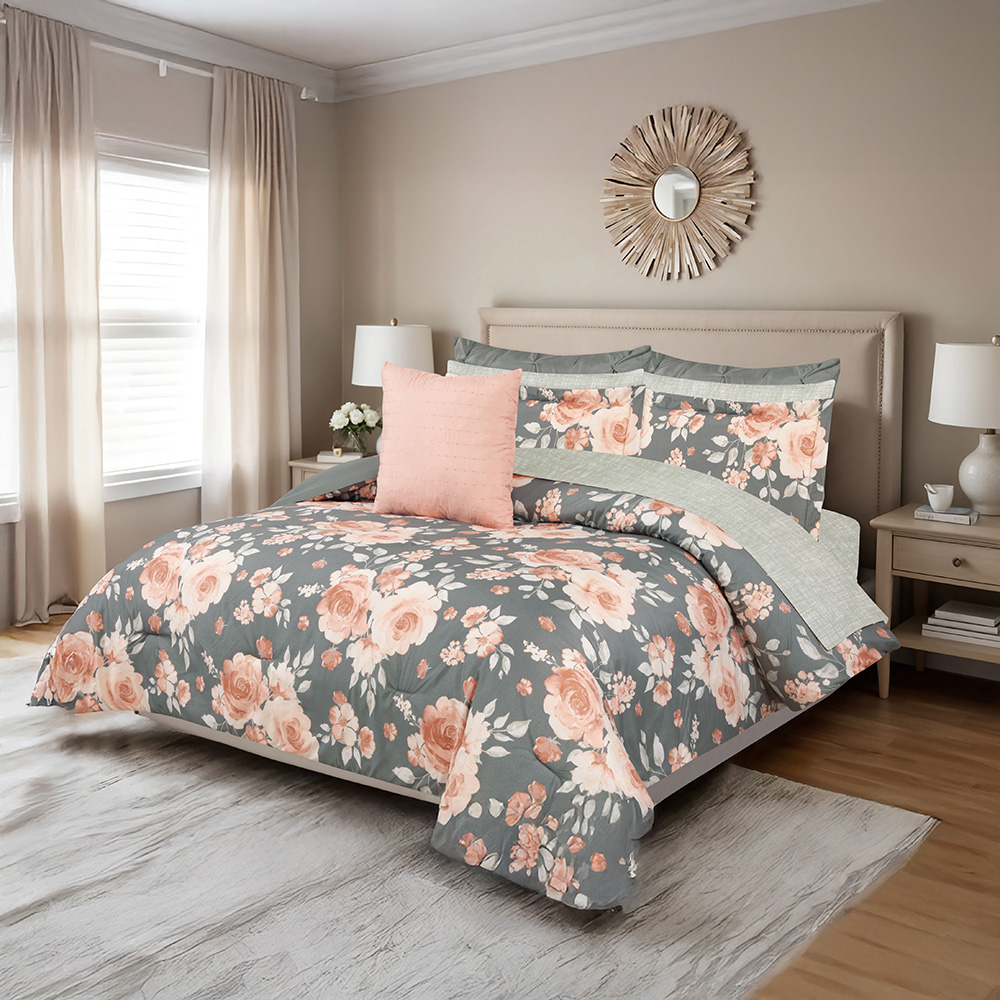 CHD 10pc Queen Comforter Set, Rosalie Blush