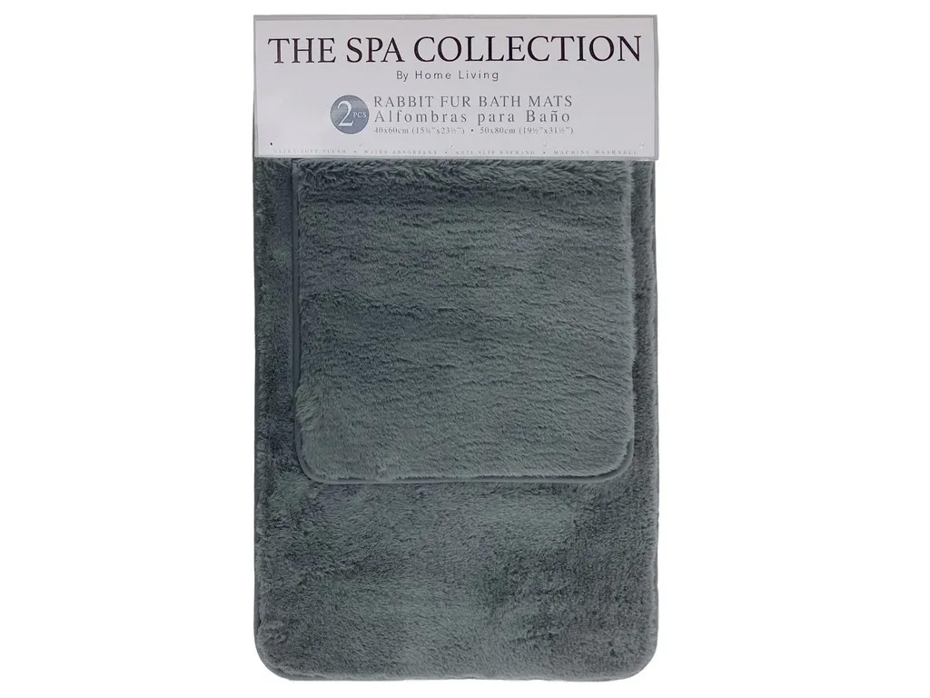 Spa Collection 2pc Set Faux Rabbit Fur Mats, Charcoal
