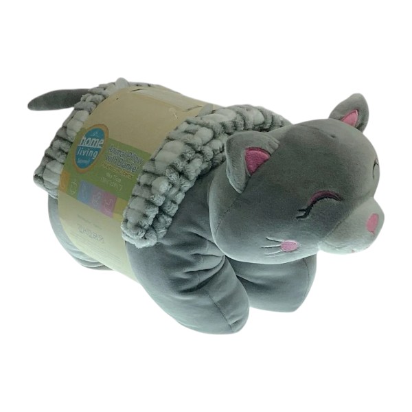 Home Living Micromink Animal Pillow with Blanket, Grey