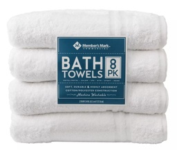[990846  980391604 / MMCOMMERICAL] Member's Mark Commercial Hospitality Bath Towels, White, Set of 8