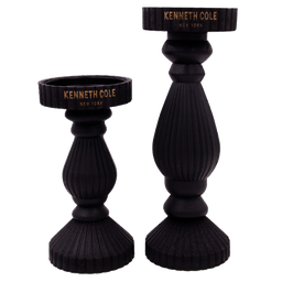 [KCWF202120] ****Kenneth Cole Candle Holders, Black - 2pc Set