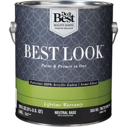 [HW40T0705-16] ****Best Look 100% Acrylic Latex Premium Paint &amp; Primer In One Semi-Gloss Exterior House Paint, Neutral Base, 1 Gal.